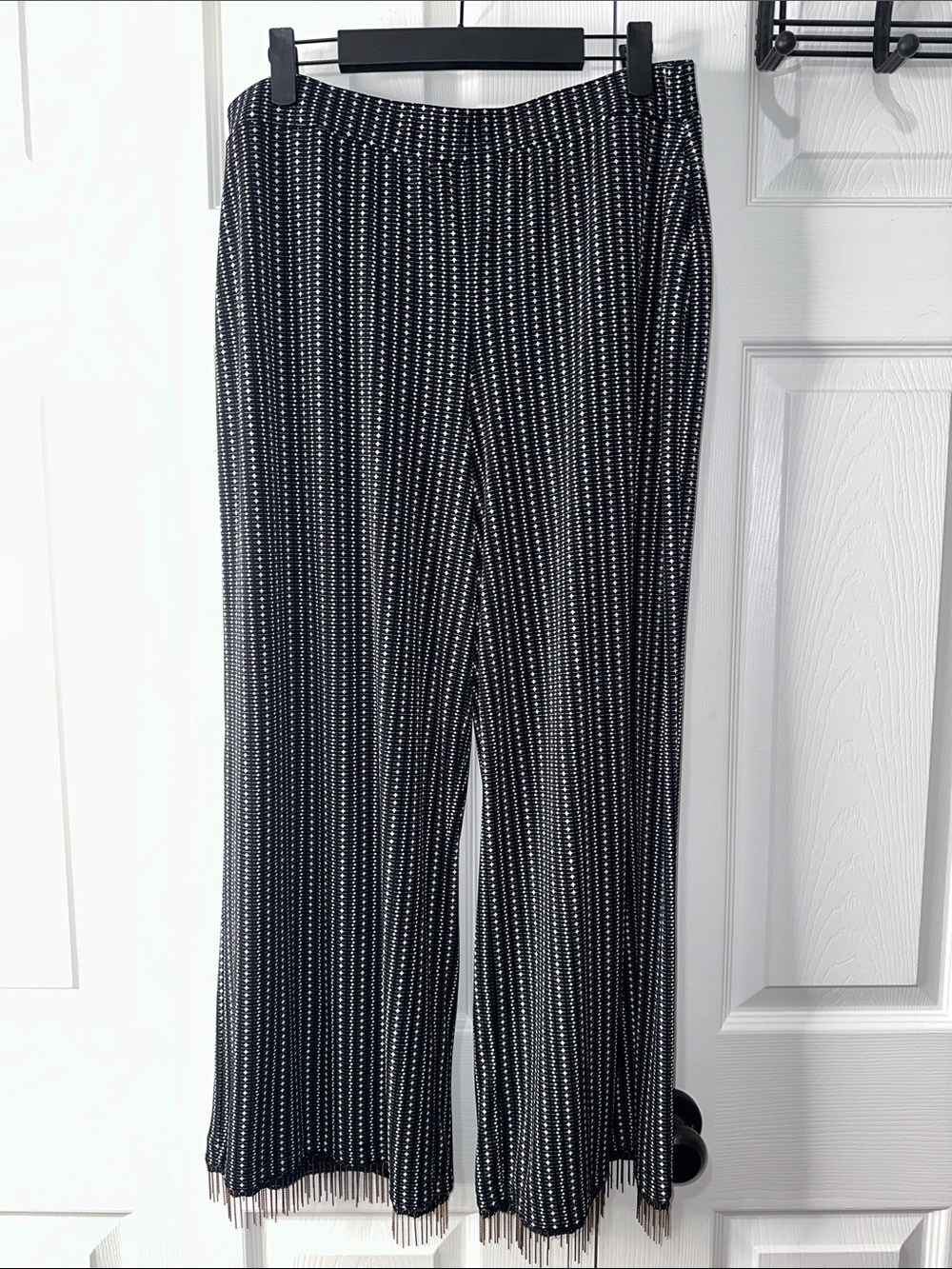 Rafaella Black and White Vertical Dot Stripe Wide-Leg Pants